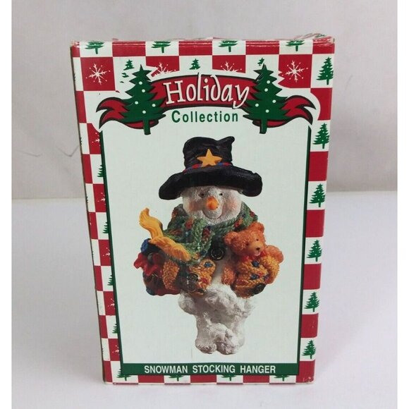 Vtg World Bazaars Holiday Collection Snowman Holding Teddy 7.5" Stocking Hanger - Picture 9 of 14